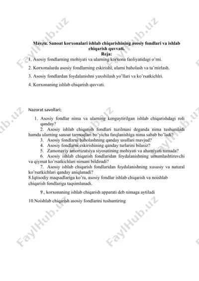 sanoat korxonalari ishlab chiqarishining asosiy fondlari va ishlab chiqarish quvvati — DOC