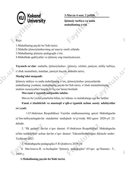 ijtimoiy tarbiya va mahallaning o‘rni — DOC