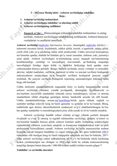 axborot xavfsizligi tushunchasi — DOC