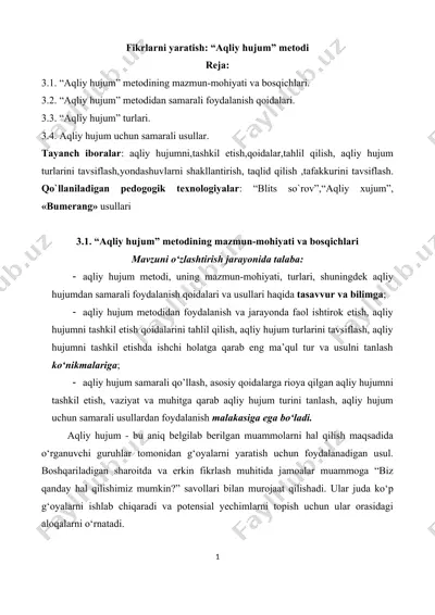 "aqliy hujum" metodining tavsifi — DOC