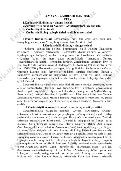zardushtiylik dinining tavsifi — DOC