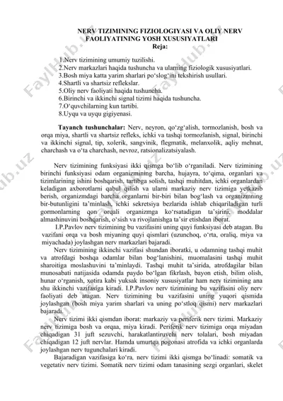 nerv tizimining fiziologiyasi va oliy nerv faoliyatining yosh xususiyatlari — DOC