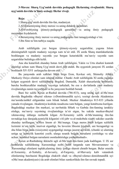 sharq uyg’onish davrida pedagogik fikrlarning rivojlanishi — DOC