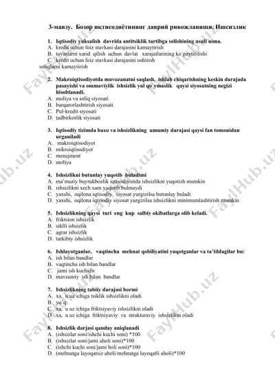 bozor iqtisodiyoti va ishsizlik — DOC