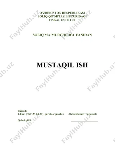 soliq auditi tashkil etish hamda o'tkazish tartiblari — DOC
