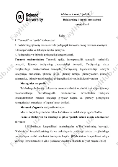bolalarning ijtimoiy moslashuvi tamoyillari — DOC