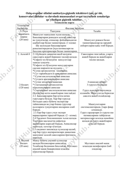 oziq-ovqatlar sifatini sanitariya-gigienik tekshiruvi (sut, go`sht, konservalar) — DOC