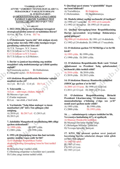 yakuniy nazorat test savollari — DOC