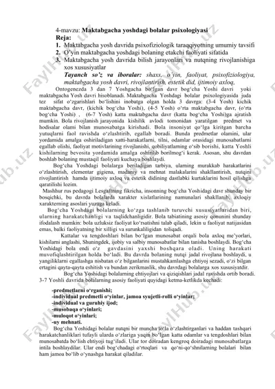 maktabgacha yoshdagi bolalar psixologiyasi — DOC