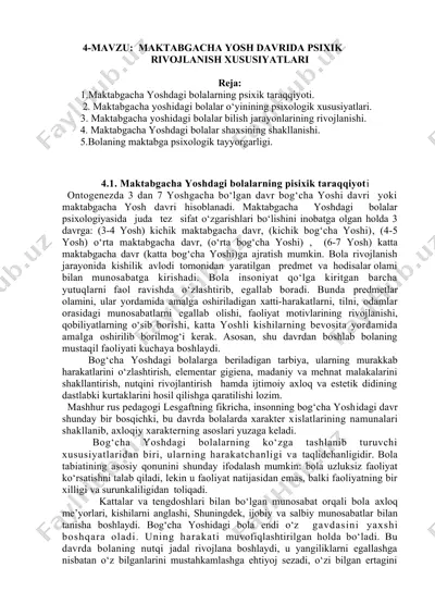 maktabgacha yosh davrida psixik rivojlanish xususiyatlari — DOC