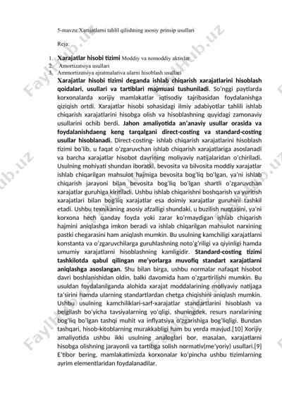 xarajatlarni tahlil qilishning asosiy prinsip usullari — DOC