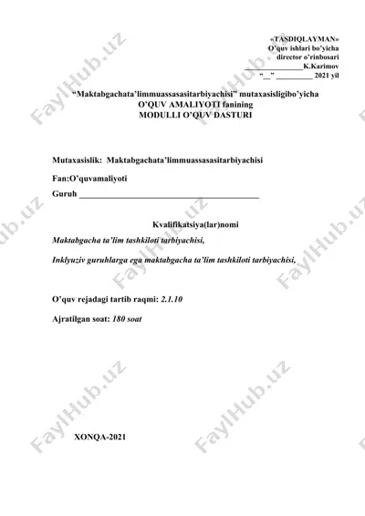 o'quv ishlari bo’yicha dastur — DOC