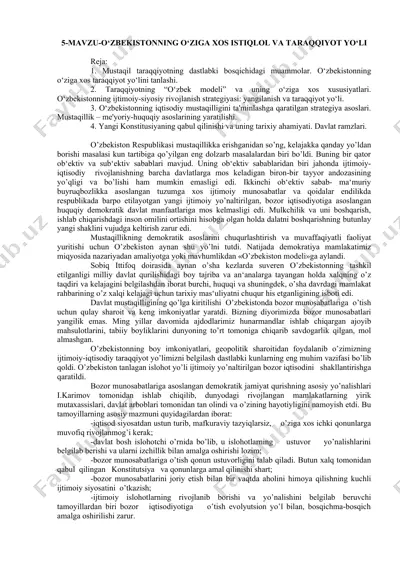 o‘zbekistonning o‘ziga xos istiqlol va taraqqiyot yo‘li — DOC
