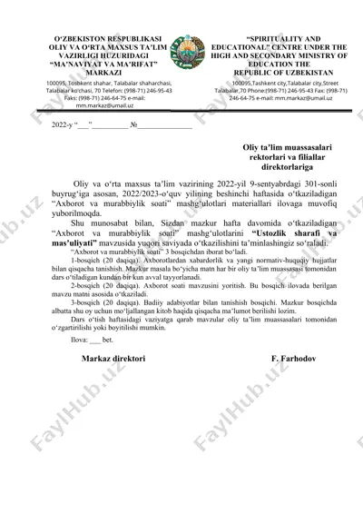 "axborot va murabbiylik soati" — DOC