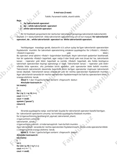 takrorlash operatorlari — DOC