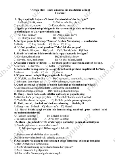 o`zbek tili 5– sinf ( umumta`lim maktablar uchun) — DOC