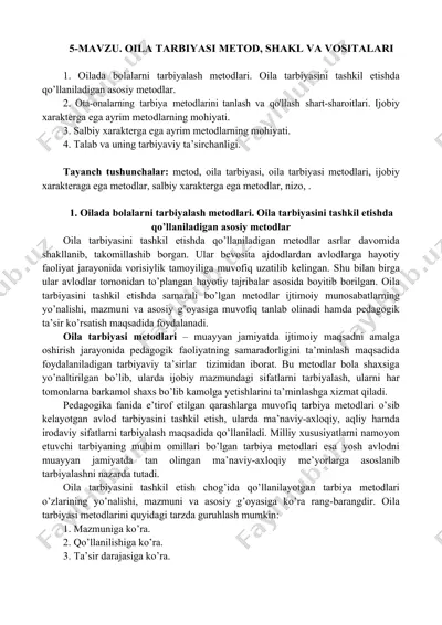 oila tarbiyasi metodi, shakli va vositalari — DOC