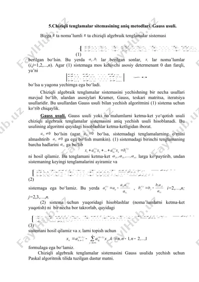chiziqli tenglamalar sitemasining aniq metodlari. gauss usuli. — DOC