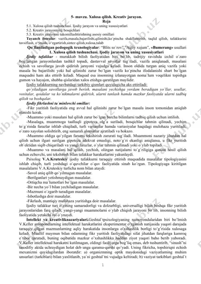 ijodiy tafakkur va kreativ jarayon — DOC