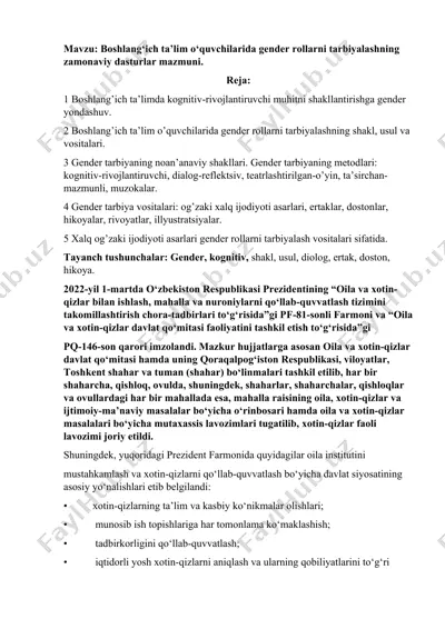 boshlang‘ich ta’limda gender rollarni tarbiyalash — DOC