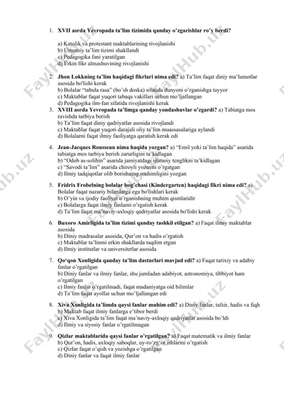xvii-xviii asrlarda ta'lim tizimida o'zgarishlar — DOC