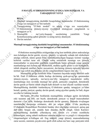 o'zbekistonning o'ziga xos istiqlol va taraqqiyot yo'li — DOC