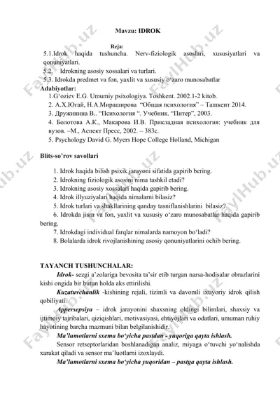 idrok haqida tushunchalar — DOC