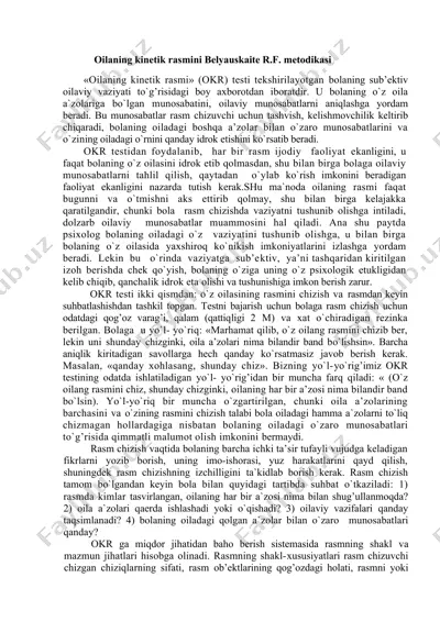«oilaning kinetik rasmini belyauskaite r.f. metodikasi» — DOC