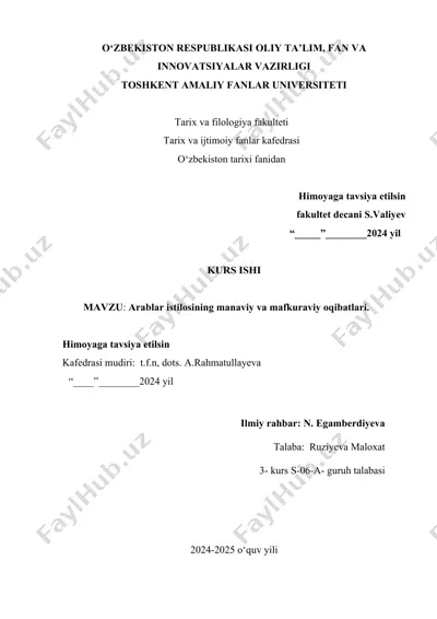 arab istilosining ma'naviy va mafkuraviy oqibatlari — DOCX