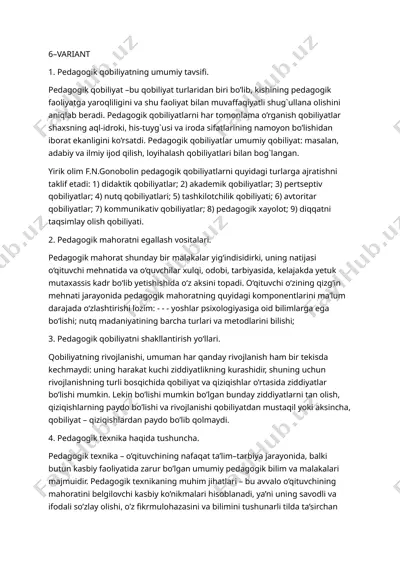 pedagogik qobiliyatning umumiy tavsifi. — DOC