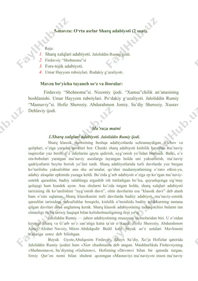 o‘rta asrlar sharq adabiyoti — DOC
