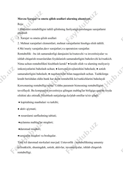 xarajat va smenta qilish usullari va ularning ahamiyati — DOC