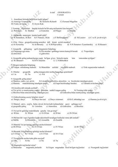 geografiya test savollari — DOC