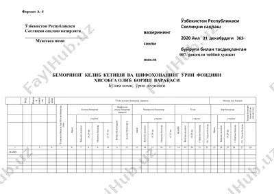 bemornining kelib kethishi va shifoxonaning urin fondini hisobga olb boriš varakasi — DOC