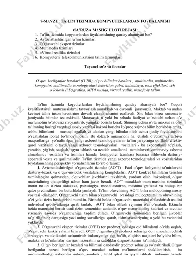 ta'lim tizimida kompyuterlardan foydalanish — DOC
