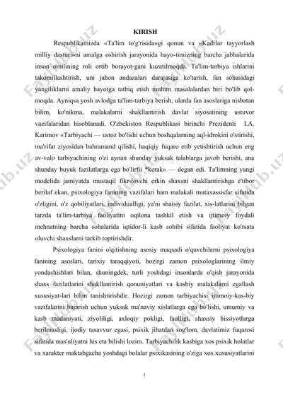 psixologiya fanini o'qitish — DOC