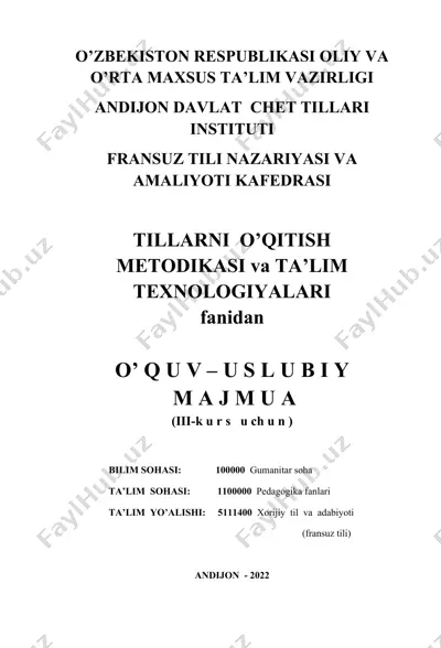tillarni o’qitish metodikasi va ta’lim texnologiyalari fanidan o’quv-uslubiy majmua (iii-kurs uchun) — DOC