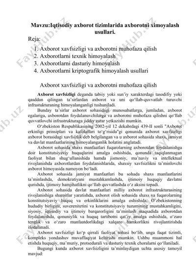 iqtisodiy axborot tizimlarida axborotni ximoyalash usullari — DOC