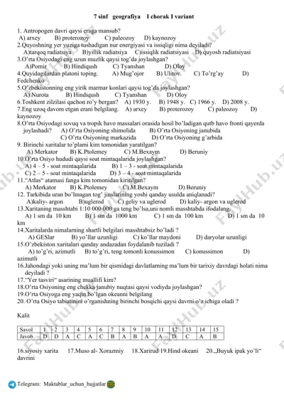geografiya sinov testi — DOC