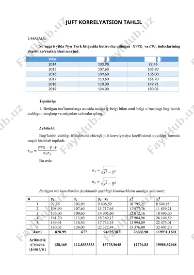juft korrelyatsion tahlil — DOC