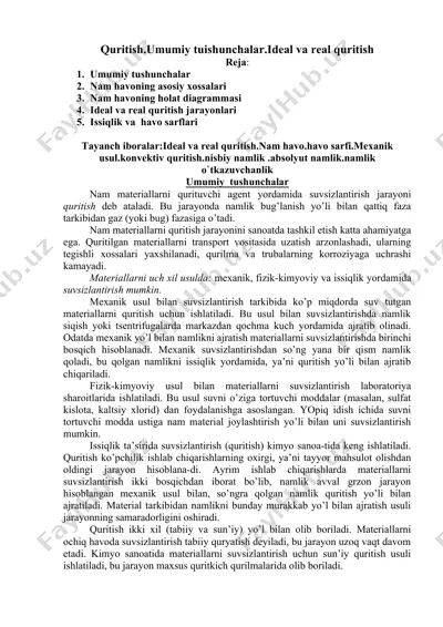 quritish.umumiy tuishunchalar.ideal va real quritish — DOC
