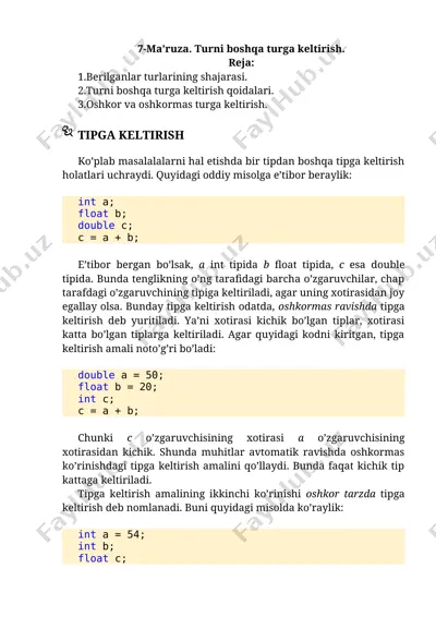 turni boshqa turga keltirish — DOC