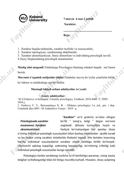 xarakter haqida tushunchalar va tavsiflar — DOC