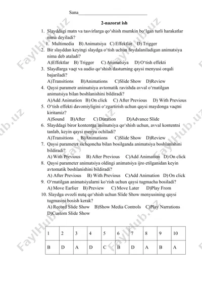 powerpoint nazorat ishlari — DOC