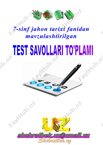 7-sinf jahon tarixi fanidan mavzulashtirilgan test savollari to’plami — DOC