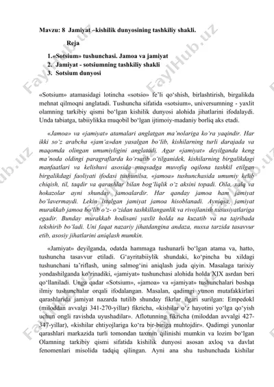 jamiyat – kishilik dunyosining tashkiliy shakli — DOC