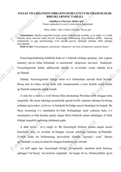 ingliz tillida inson obrazini ifoda etuvchi frazeologik birliklarning tahlili — DOC