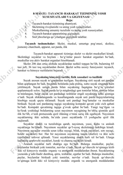 tayanch-harakat tizimining yosh xususiyatlari va gigiyenasi — DOC