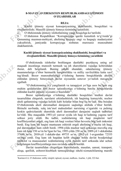 o'zbekistonda ijtimoiy islohotlar — DOC