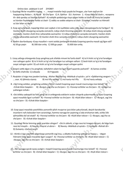 online dars adabiyot 5-sinf ziyobey — DOC